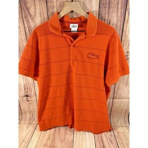 Vintage Lacoste Men Polo Big Croc Alligator Orange Stripe Short Sleeve SIZE 8 XL